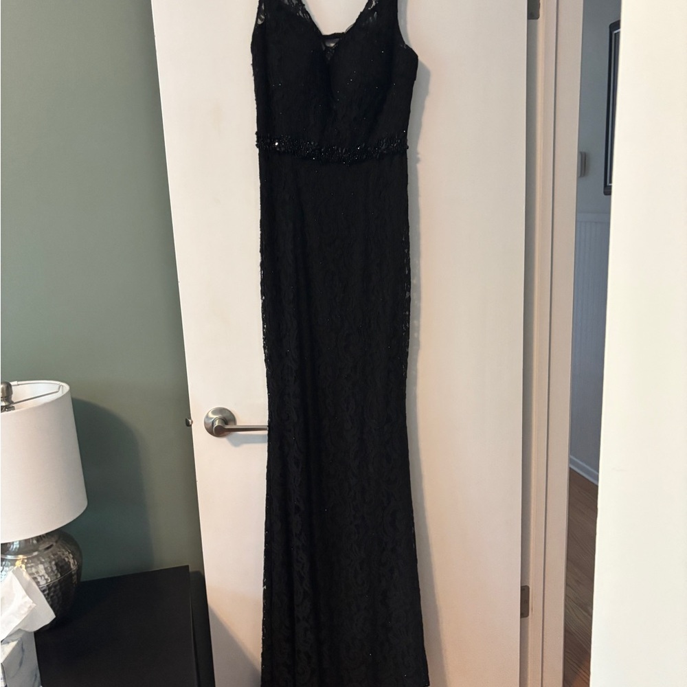 Angela & Alison Black Sleeveless V-Neck Gown